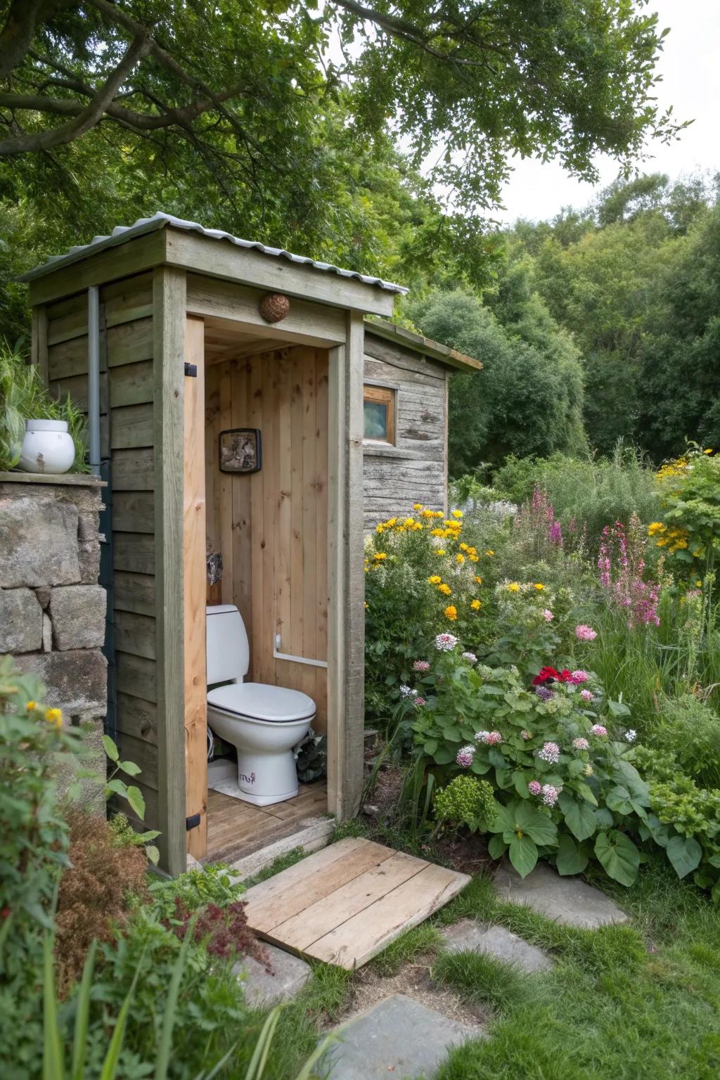 Choose sustainability with an eco-friendly composting toilet in your garden.