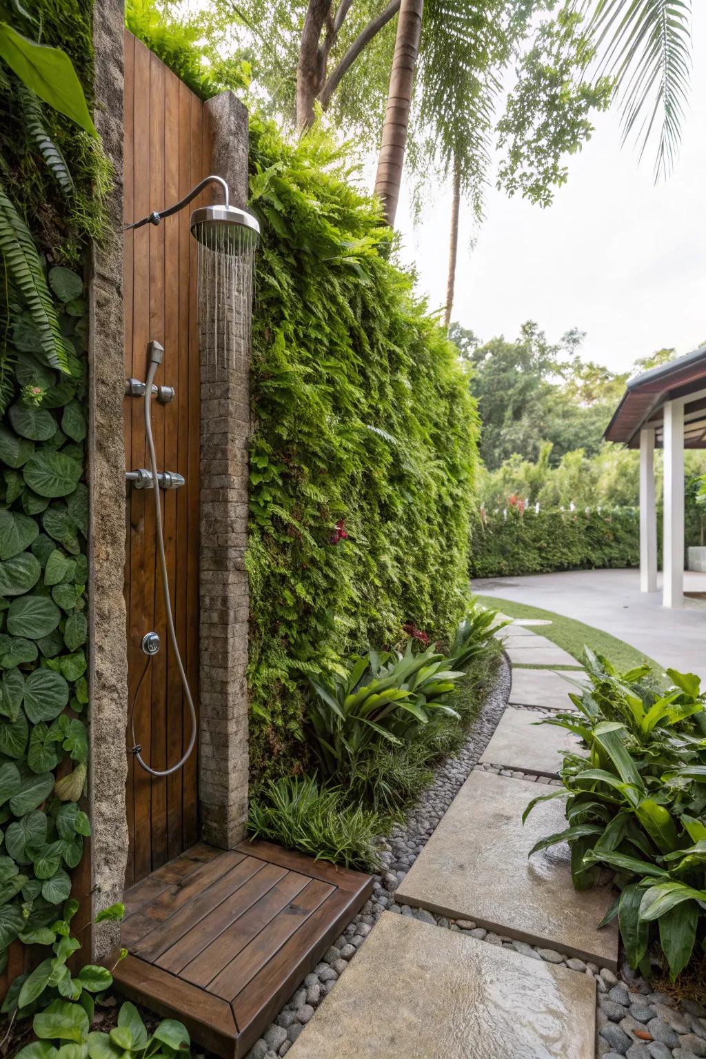 Merge greenery and function with a living wall in your outdoor shower.