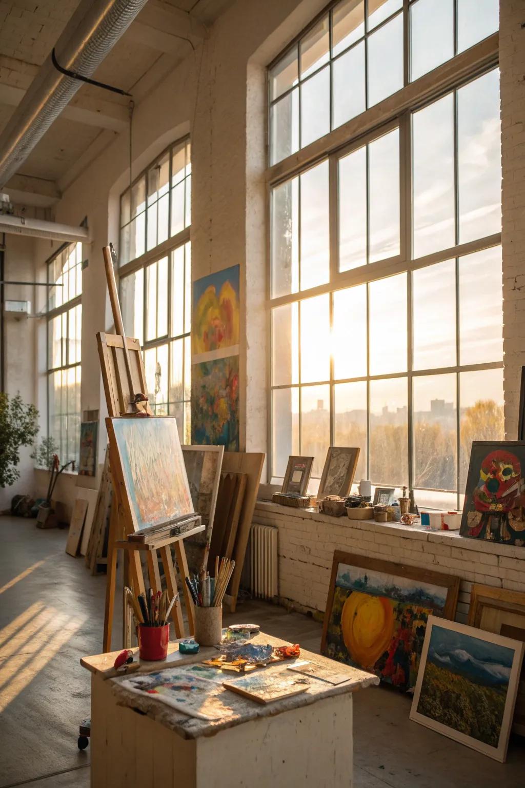A sunlit studio space that enhances creativity with its abundant natural light.