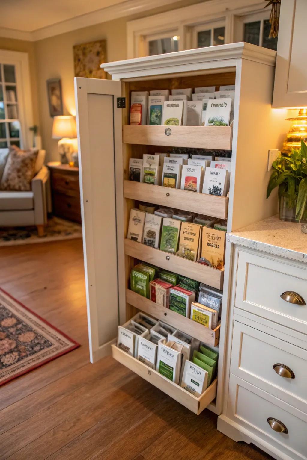 Bring the seed library indoors with an organized cabinet.