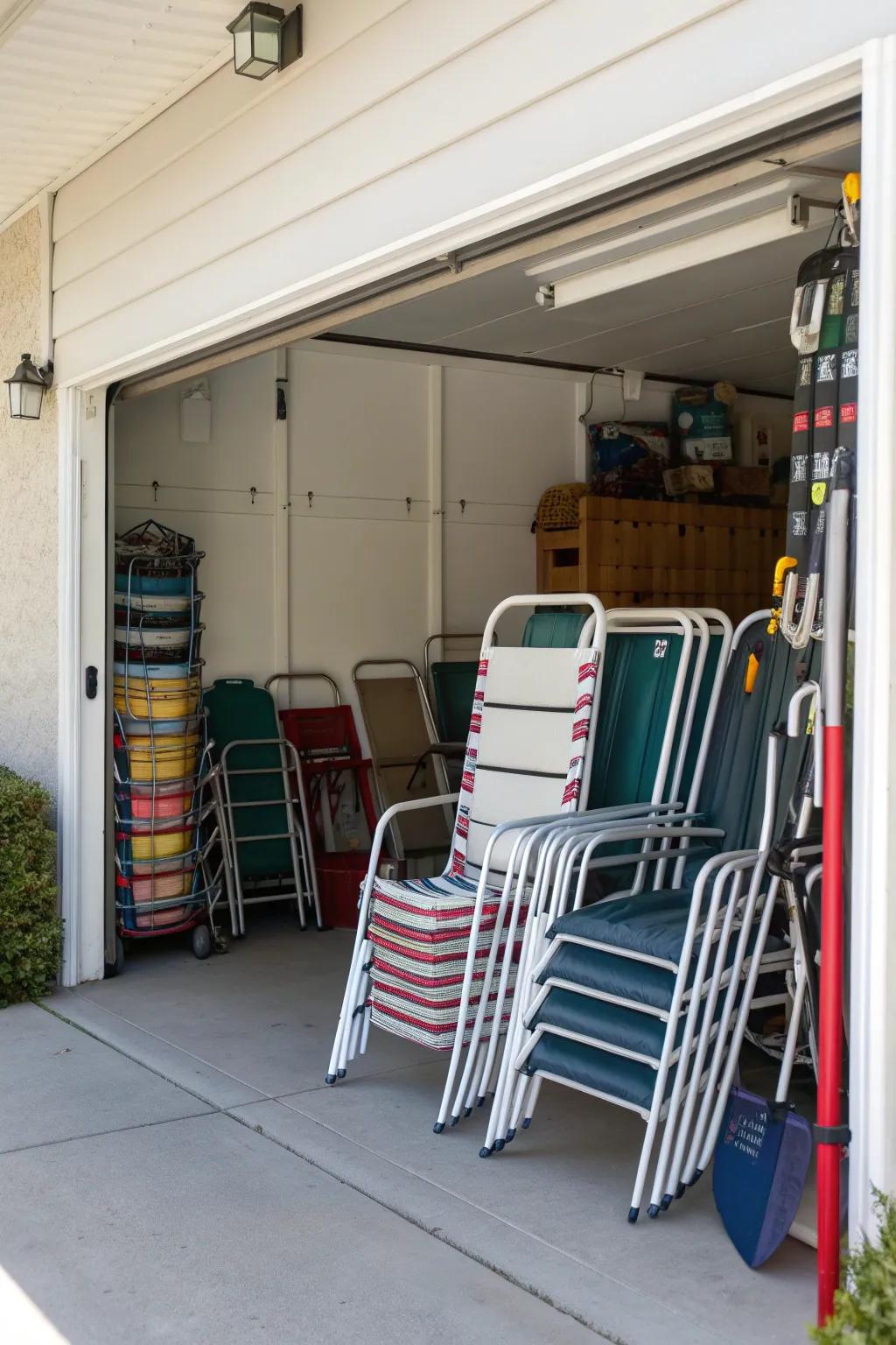 Garage corners are perfect for chair storage.