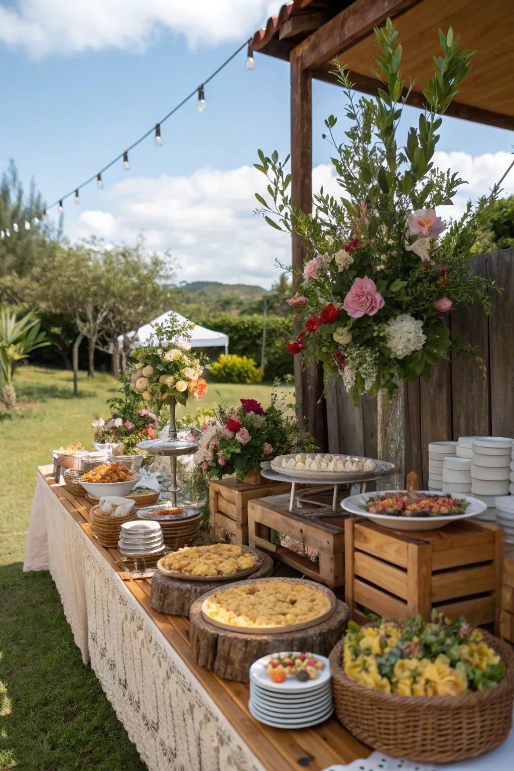 Elevate your buffet area with stylish and rustic decorations.