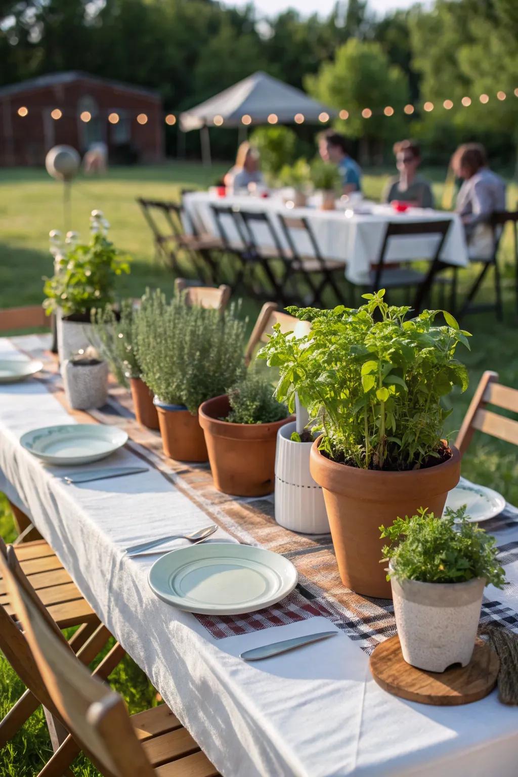Bring freshness to the table with herb garden centerpieces.