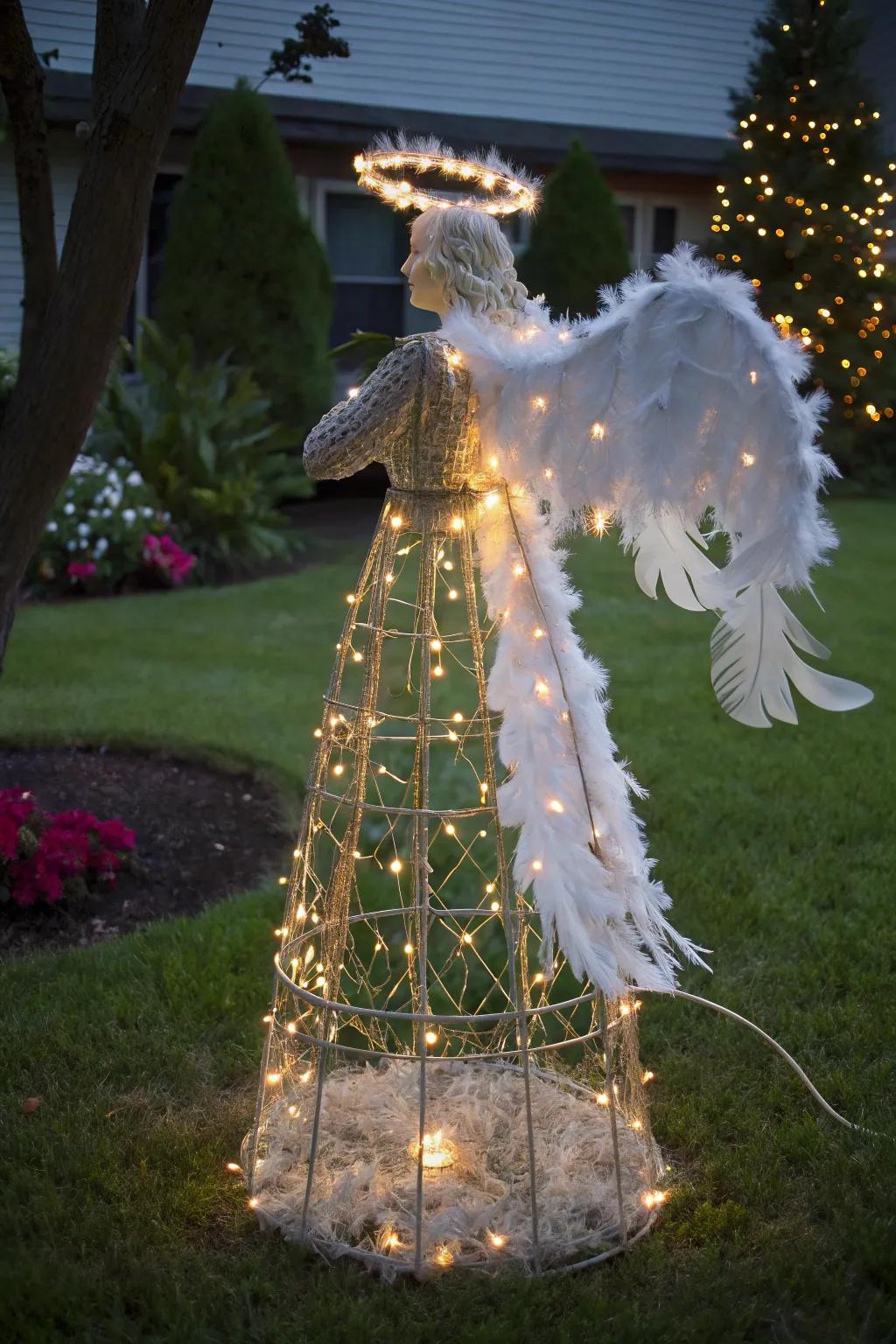 Illuminate your yard with an elegant angel decoration.