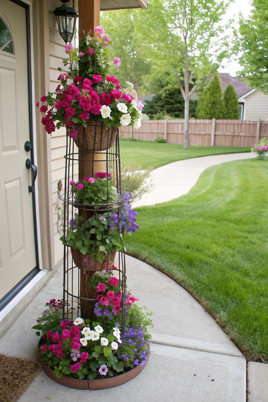 Welcome spring with a vibrant bloom tower at your doorstep.