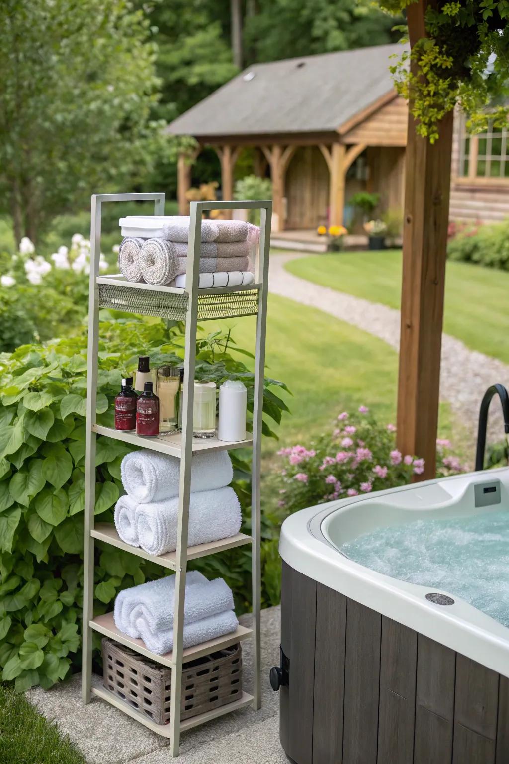 Integrated shelving brings practicality to your towel storage.