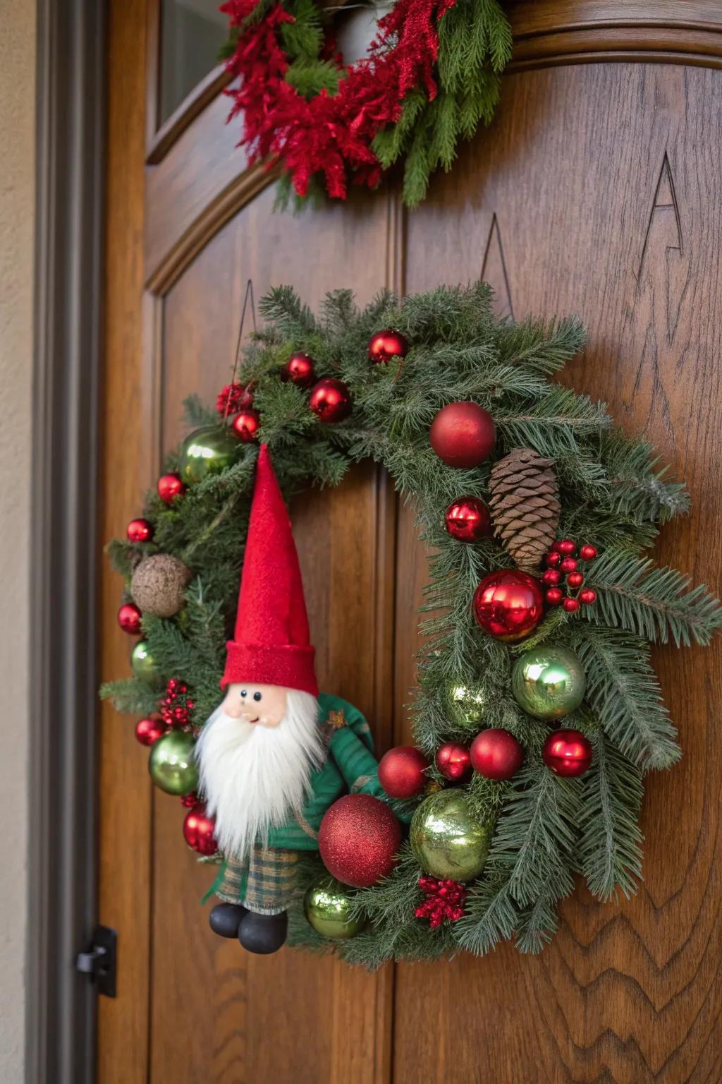 A festive gnome wreath ready for the holidays.