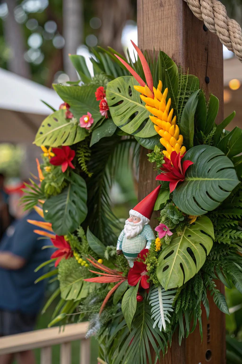 A gnome on a tropical adventure.