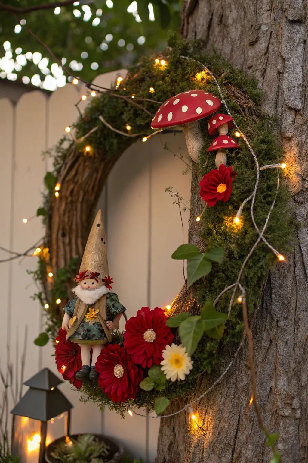 A whimsical fairy tale gnome wreath.