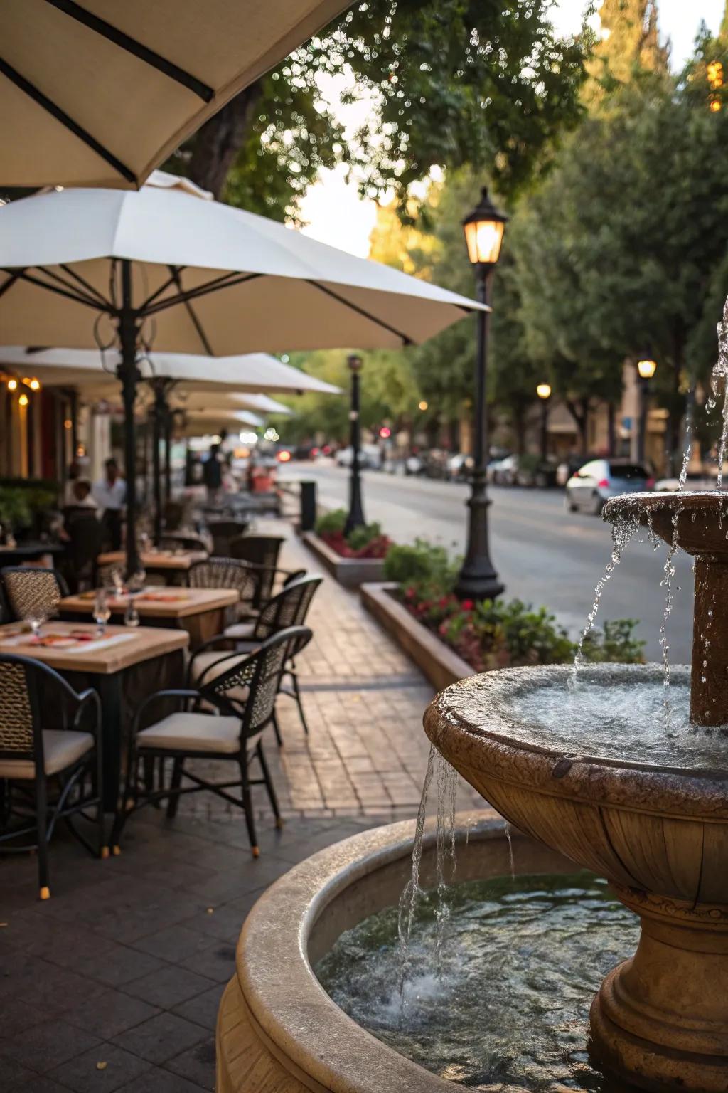 A fountain adds soothing sounds and elegance.