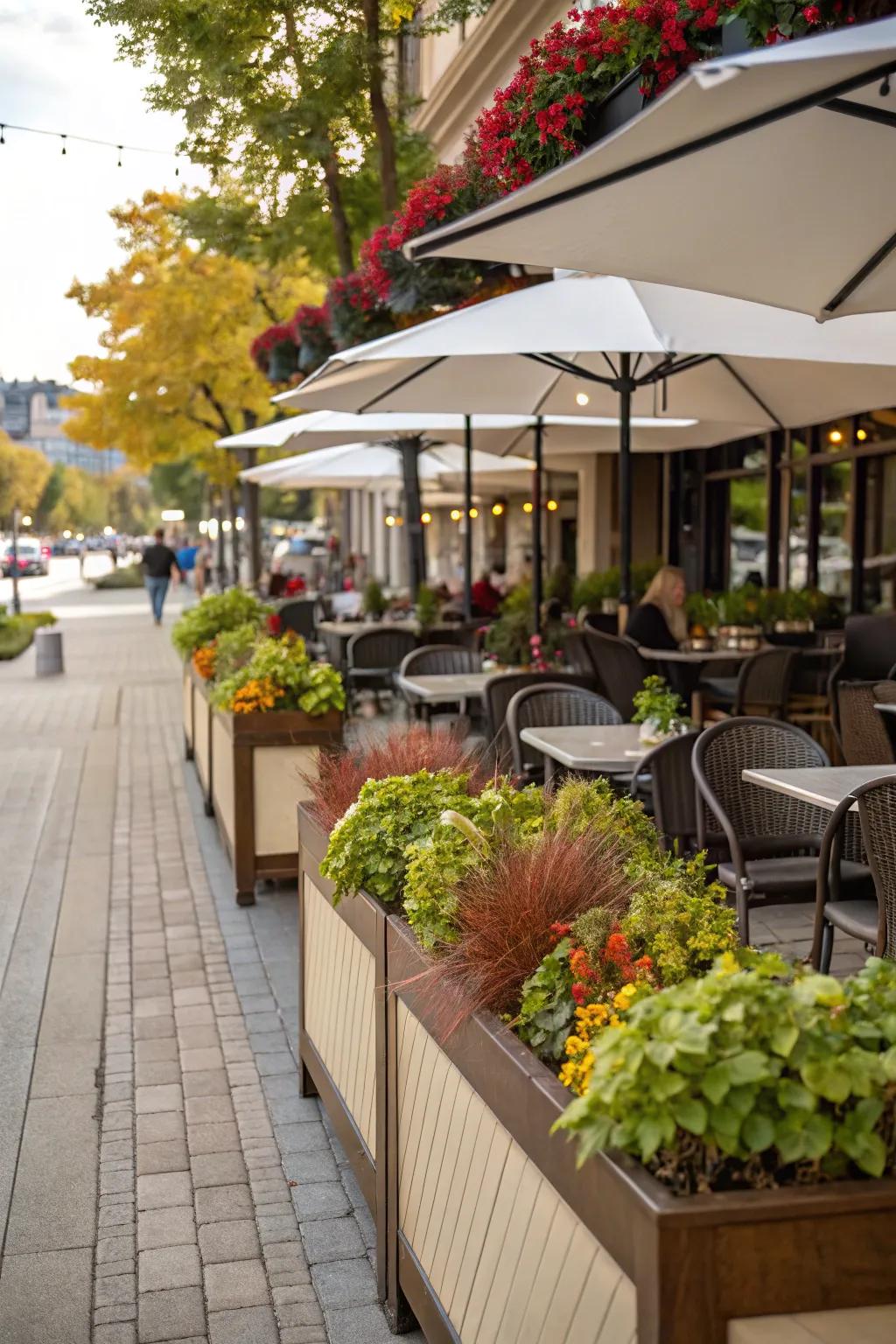 Seasonal greenery adds color and life to the patio.