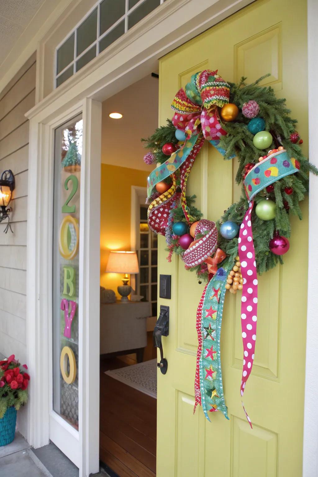 Dive into a whimsical wonderland with this fun wreath.