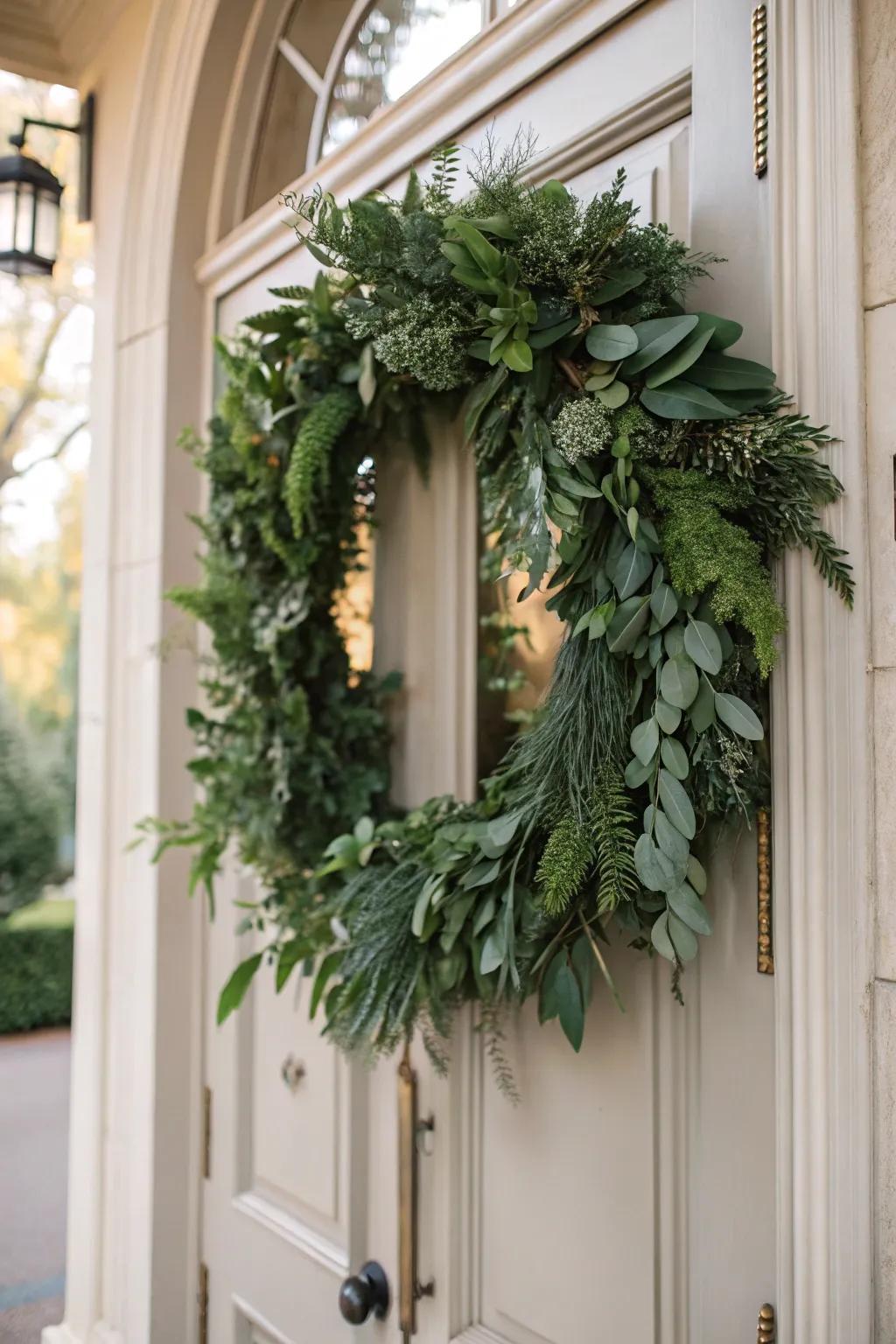 Embrace nature with a lush greenery wreath.