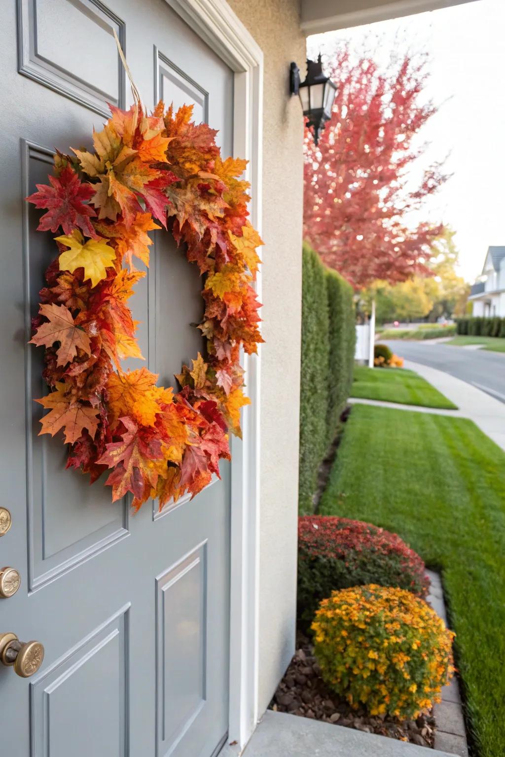 A classic autumn leaves wreath that captures the essence of fall.