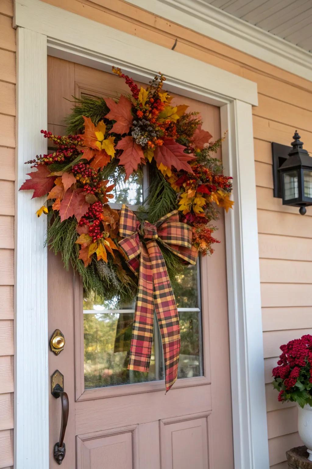 Plaid perfection: a cozy addition to your fall wreath.