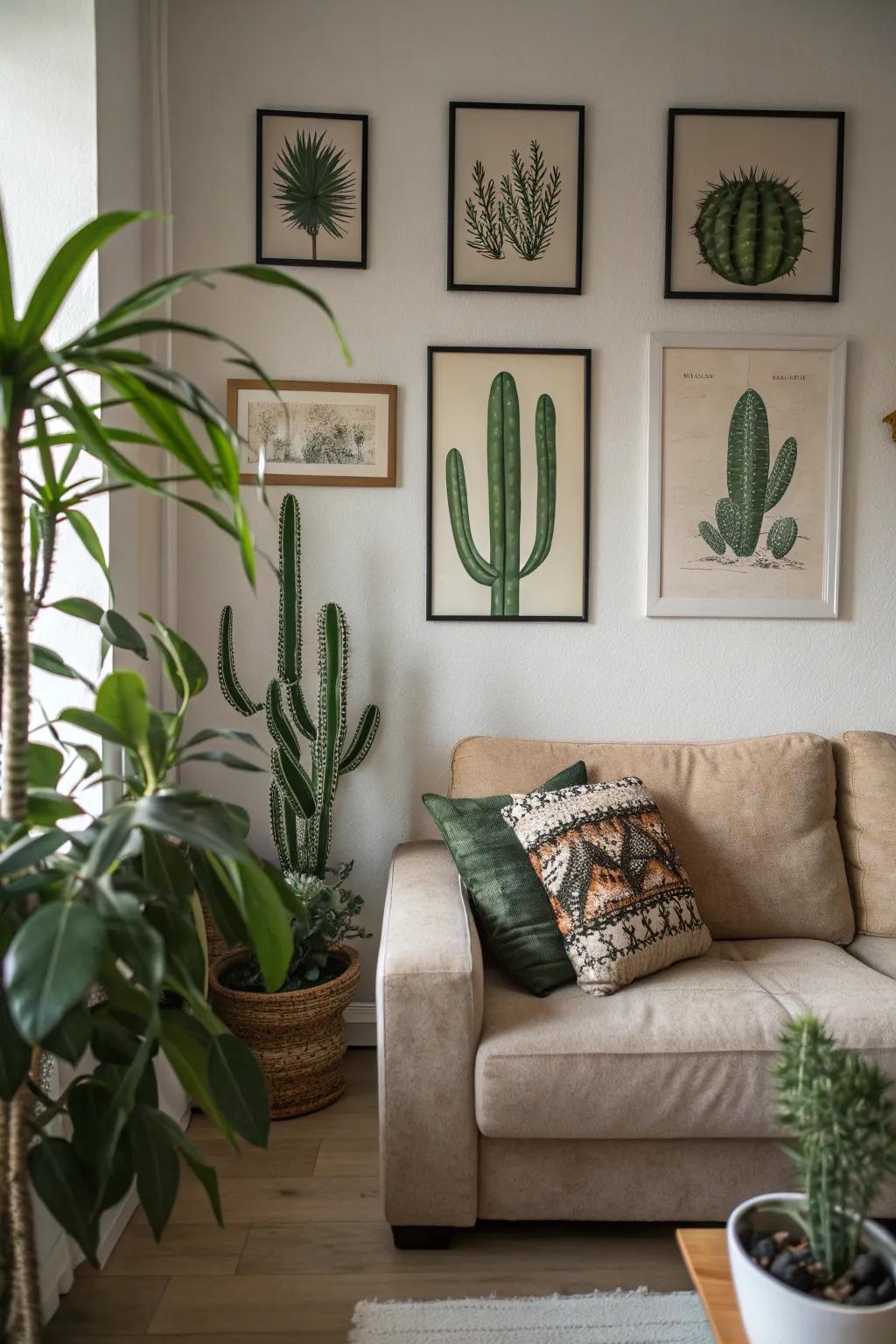 Cactus wall art adds a warm, artistic flair to any room.