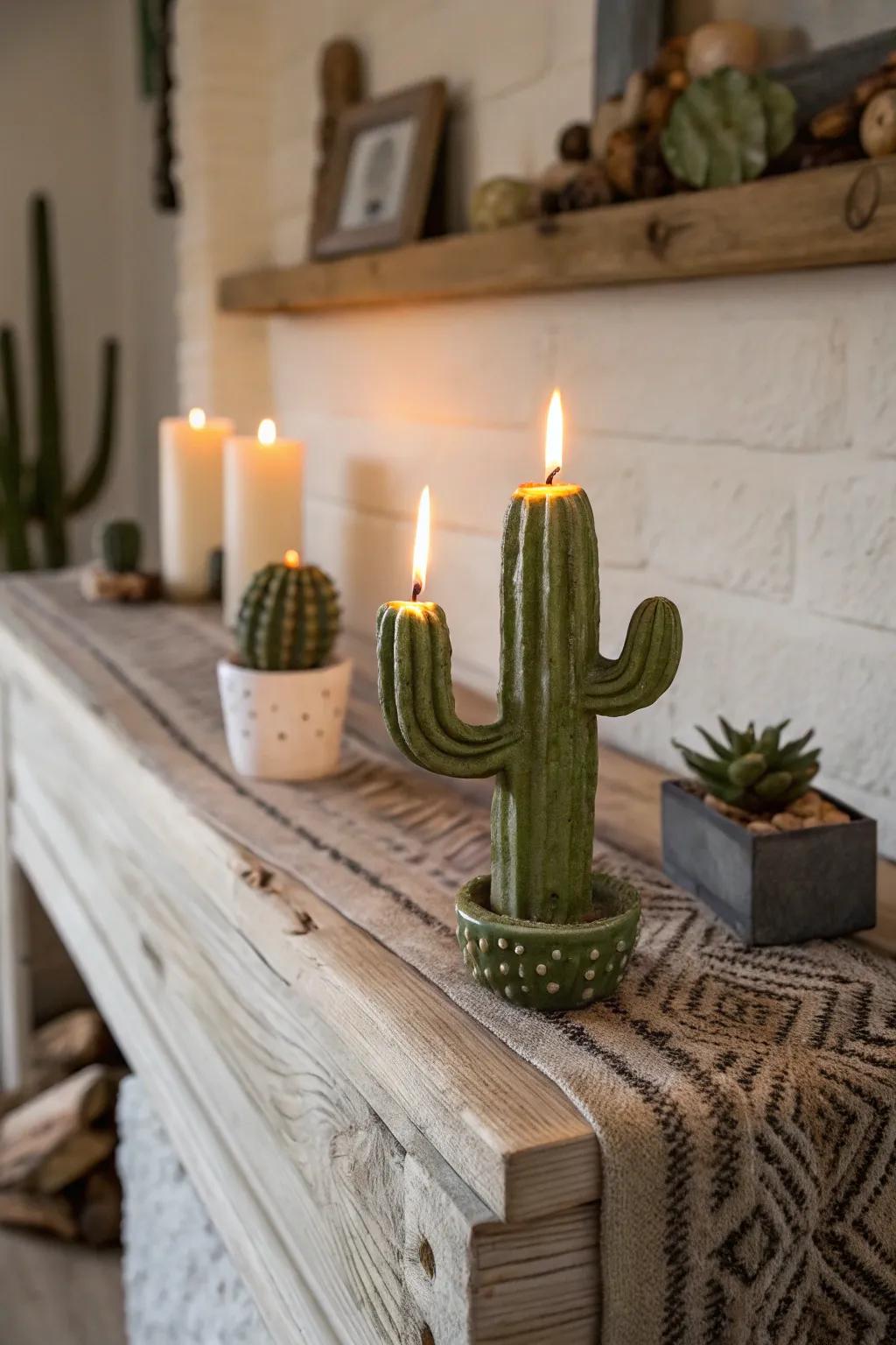 Cactus candle holders add whimsy and warmth to your decor.