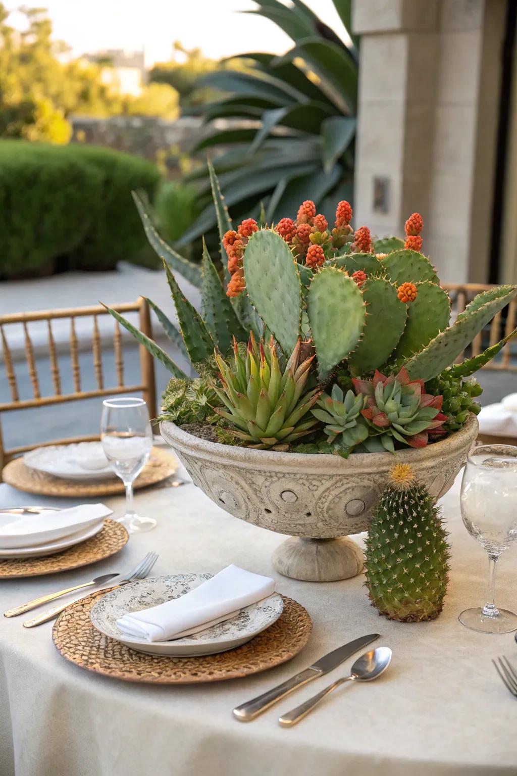 Cacti make for fresh and modern table centerpieces.