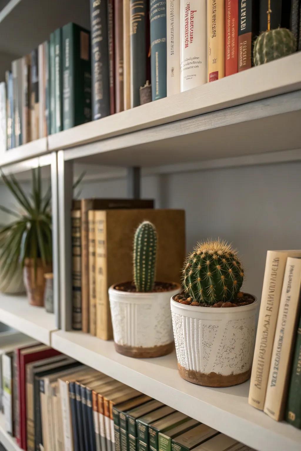 Cactus decor adds life to your reading corner.