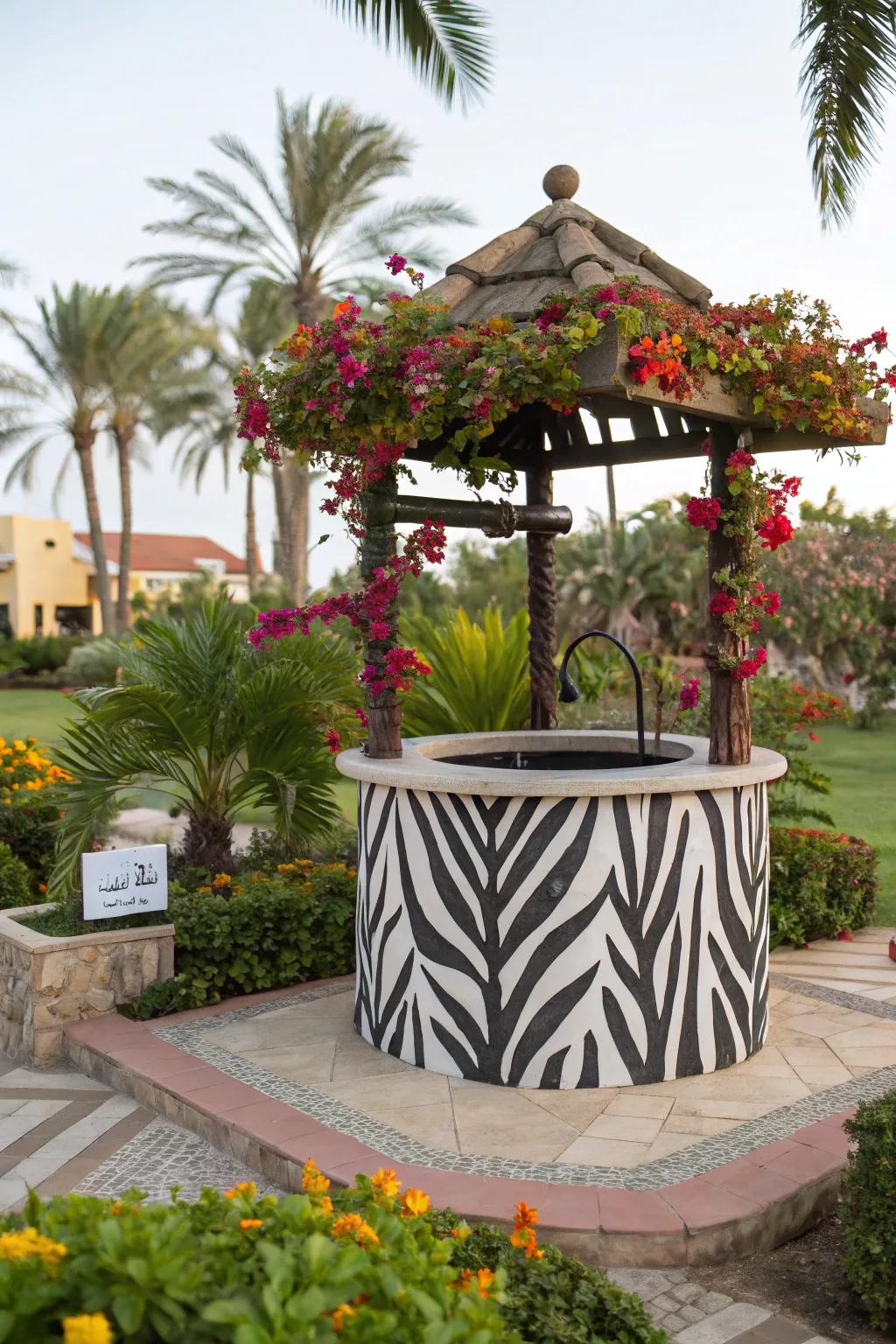 Animal prints add a wild touch to this wishing well.