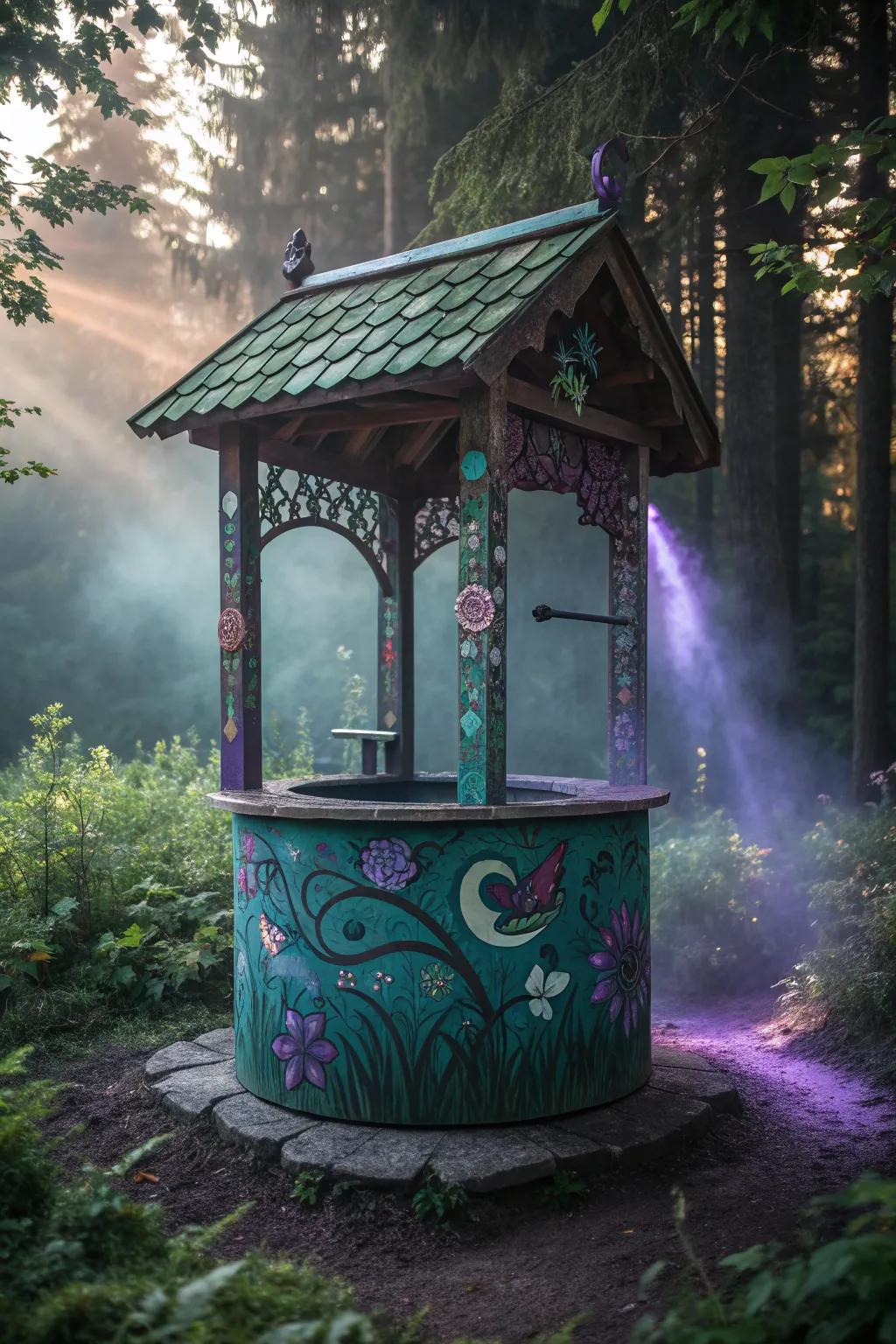 Fairy tale colors transform this wishing well into a magical feature.