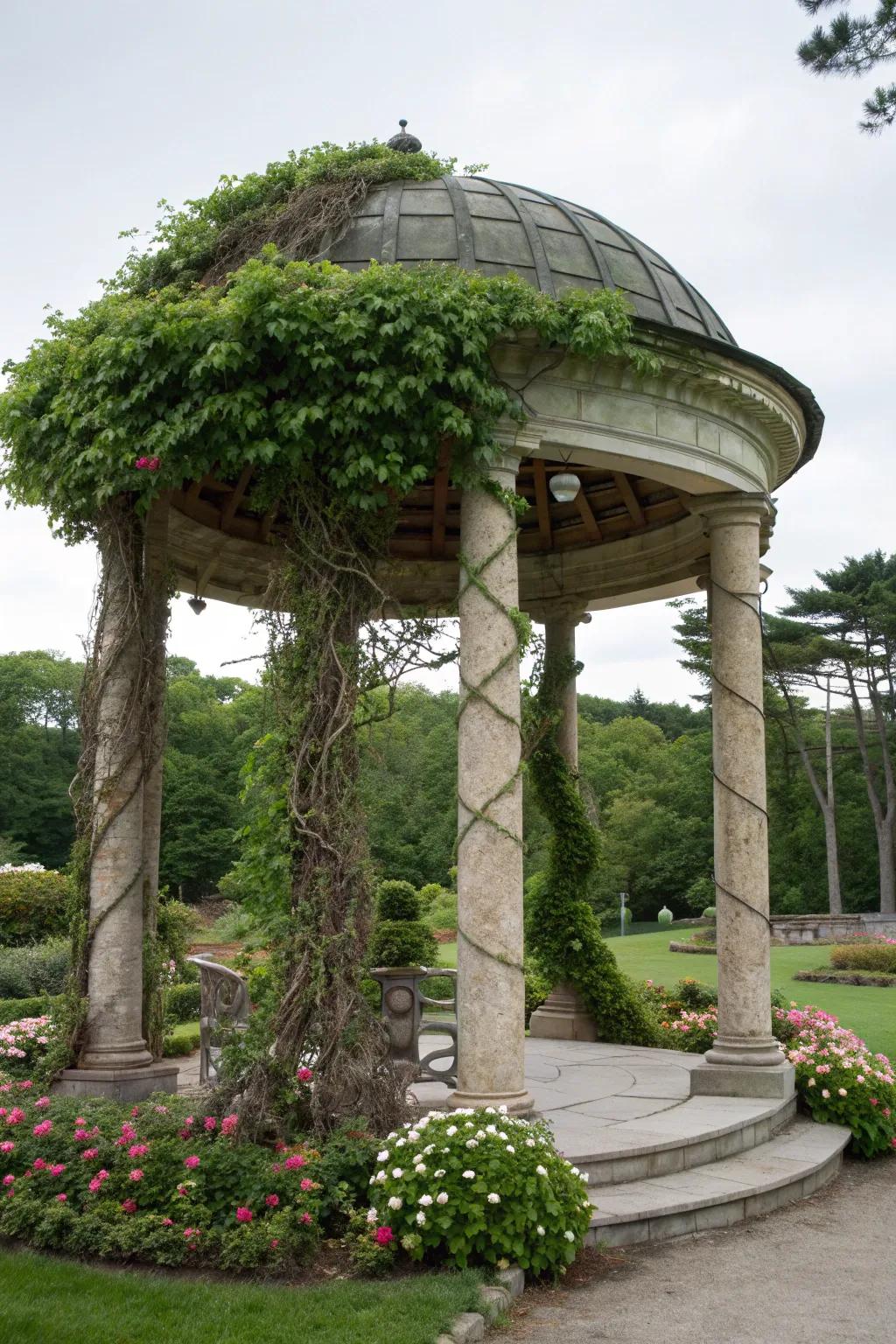 Enhance your garden gazebo with whimsical grapevine garlands.