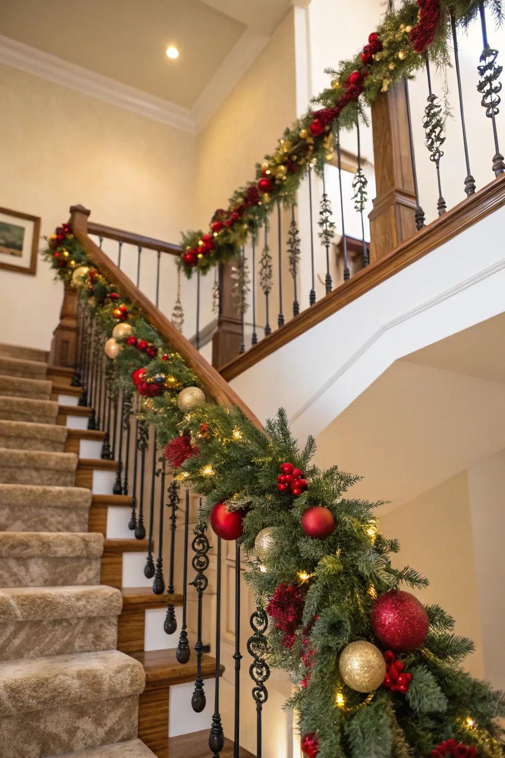 Create holiday cheer with a garland-adorned staircase.