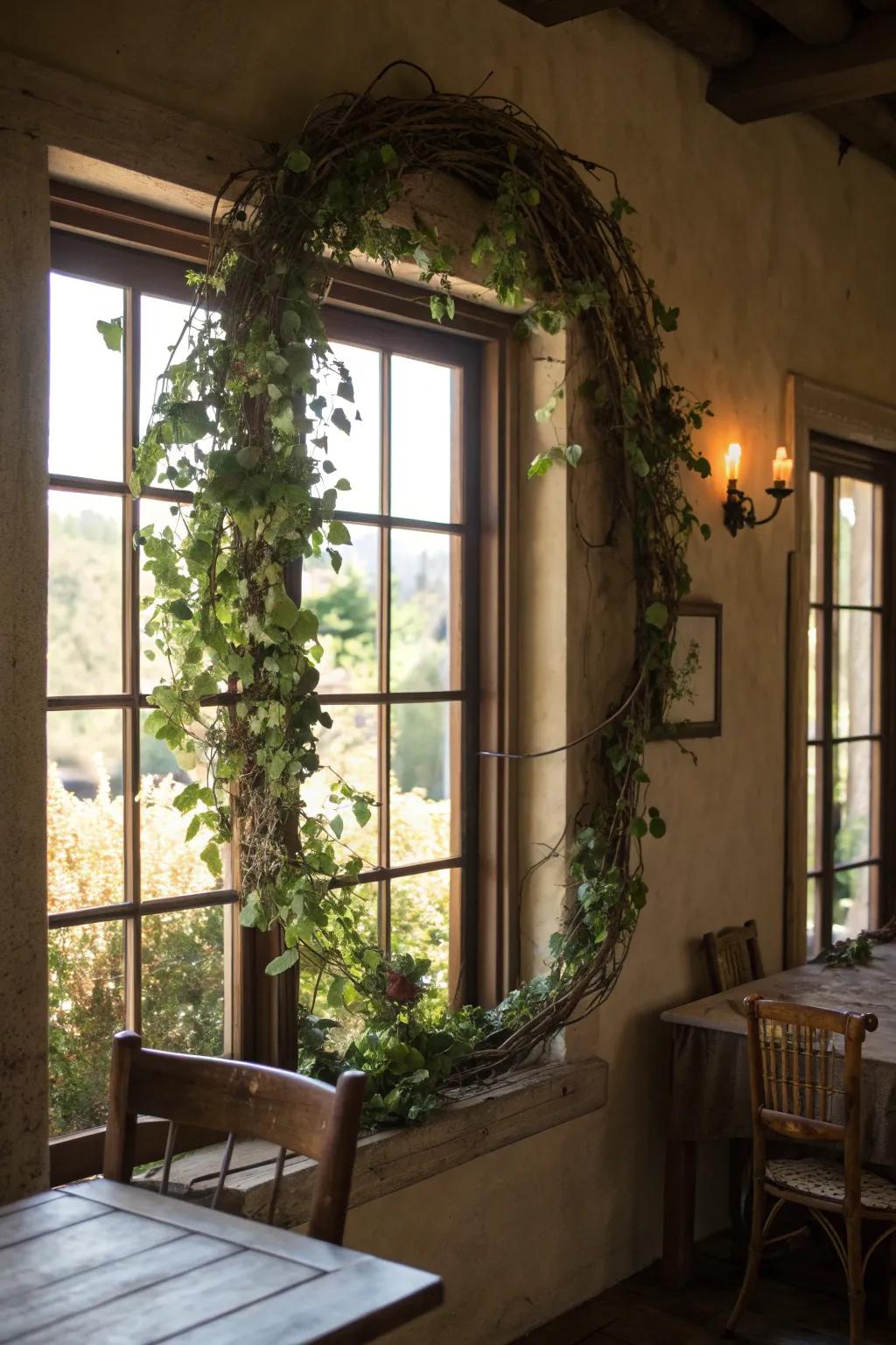 Bring nature indoors with window-framing grapevine garlands.