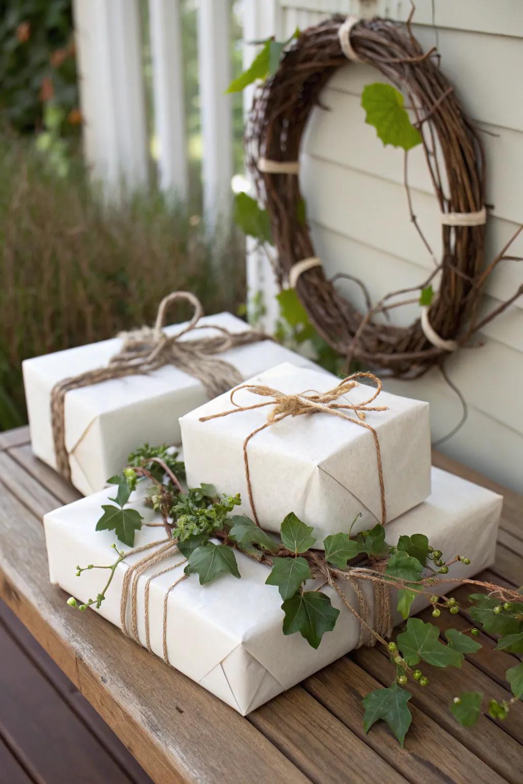 Stylish and sustainable gift wrapping with grapevine.