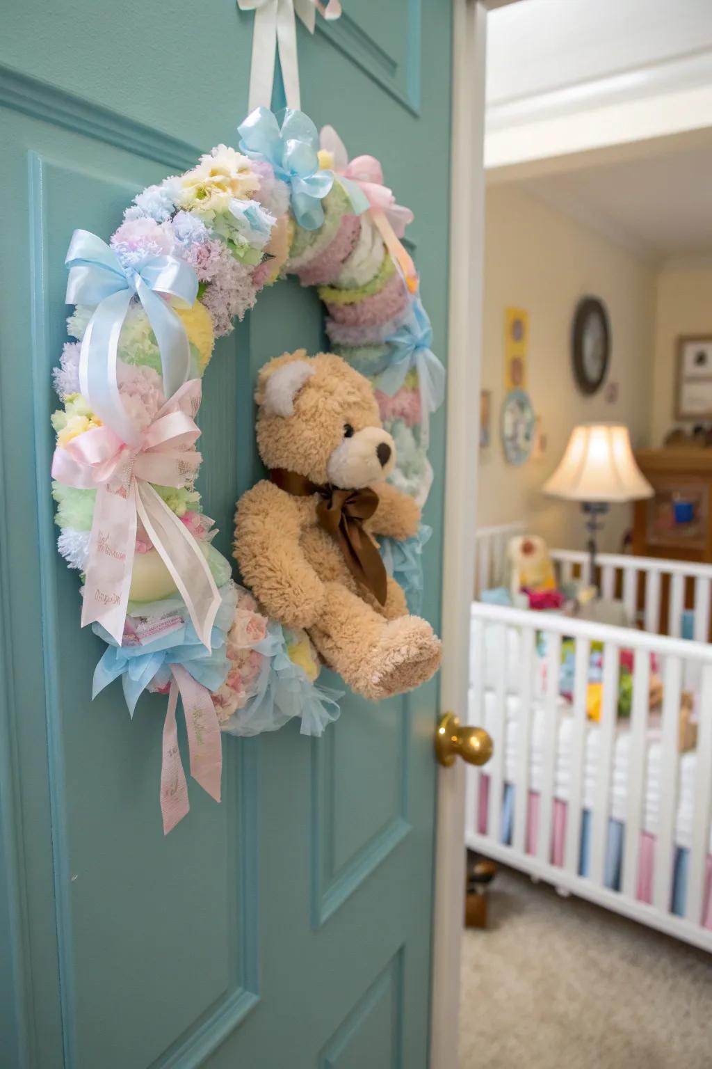 A teddy bear wreath adds a playful element to your decor.