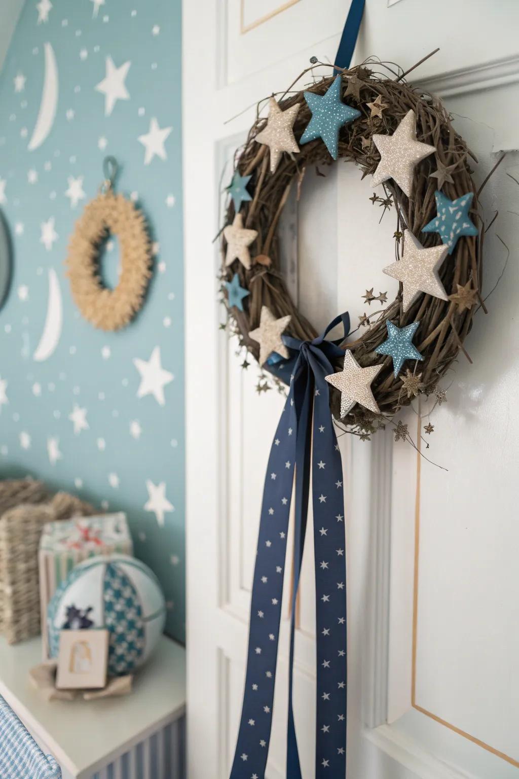 A starry night wreath perfect for dreamers.