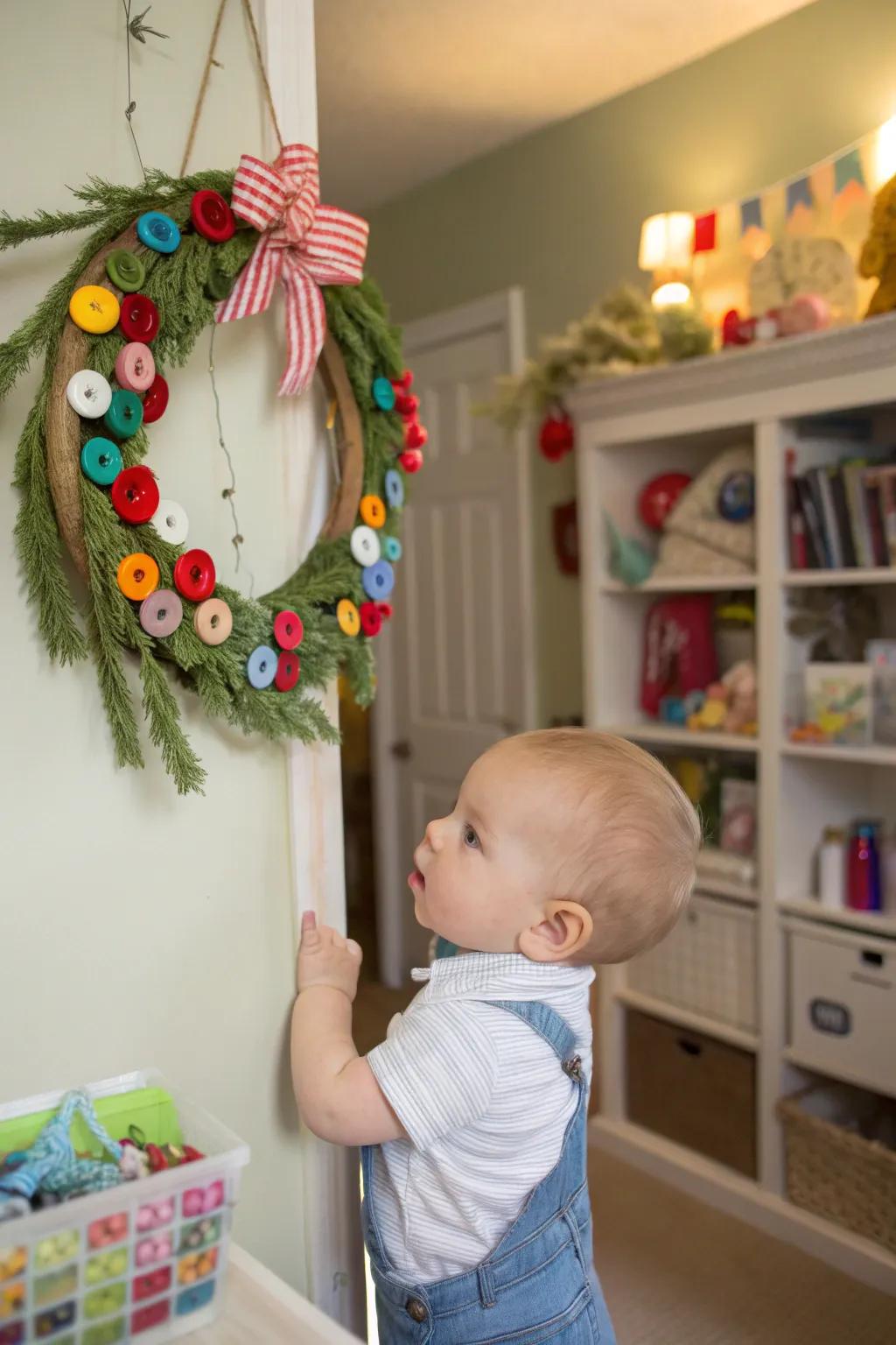 Buttons add a playful and crafty element to this wreath.