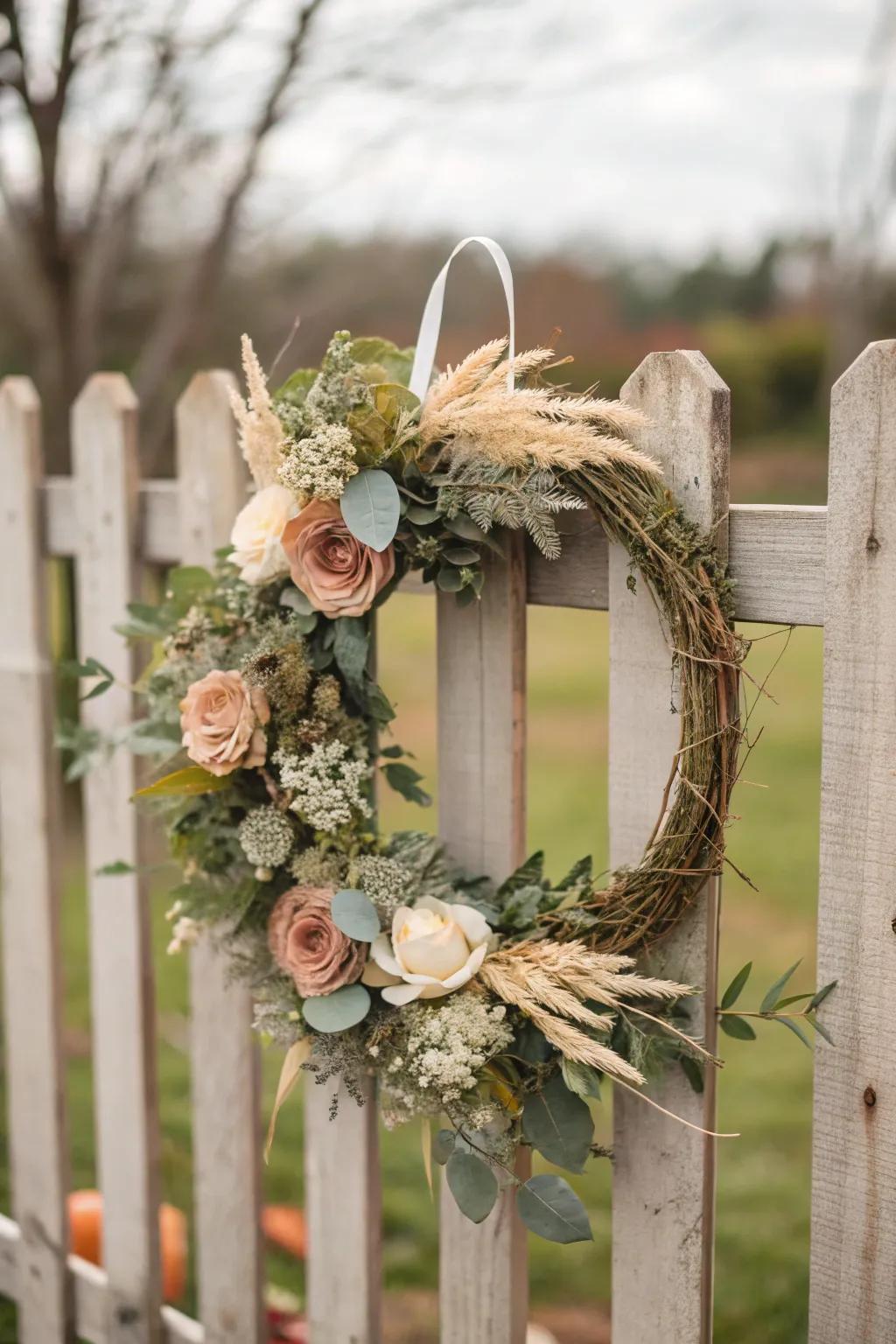 A natural and timeless wreath with dried flowers.