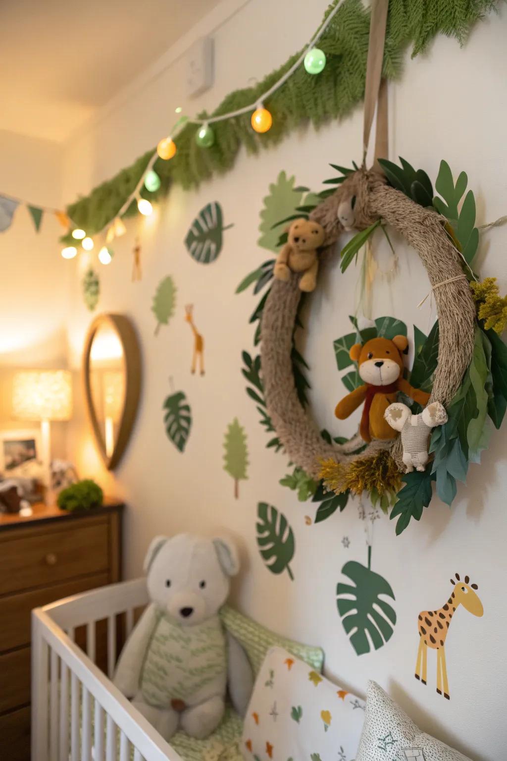 Animal friends make this wreath extra playful.