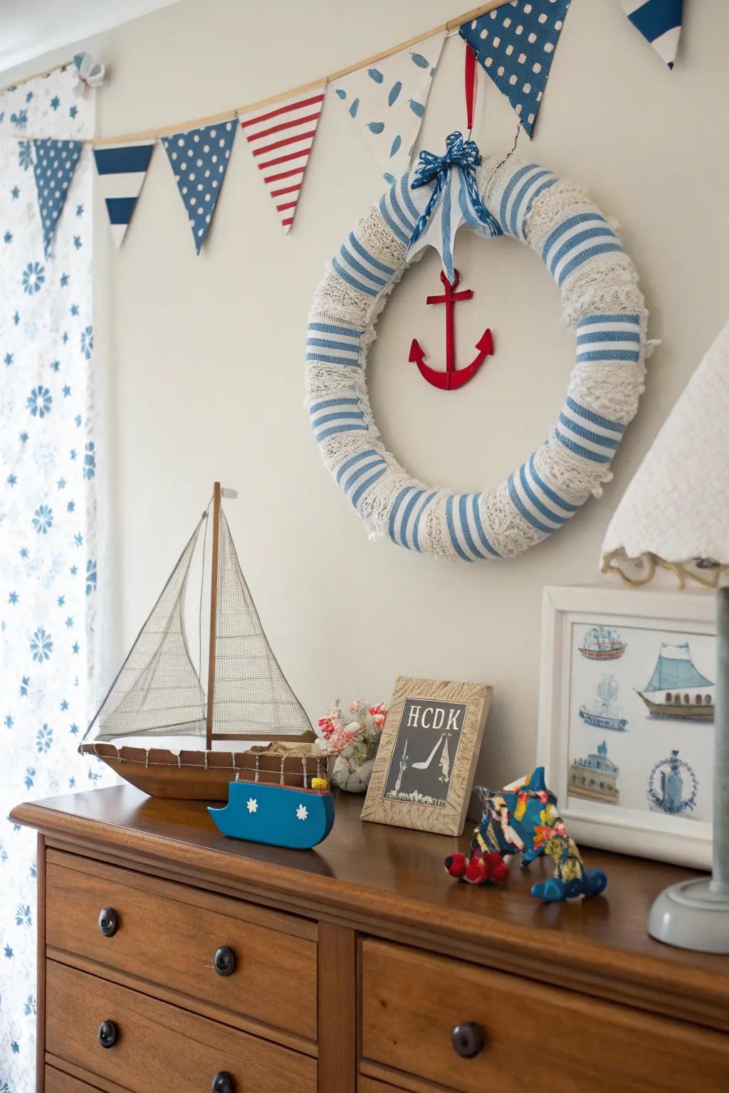 Set sail with a nautical-themed baby boy wreath.
