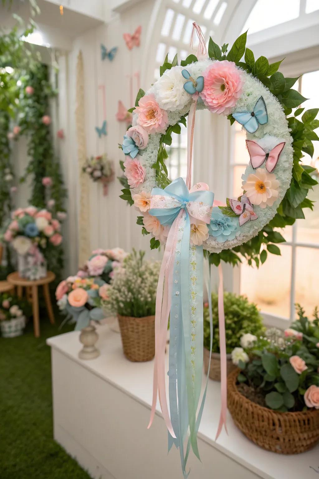 Butterflies add whimsy and magic to this wreath.