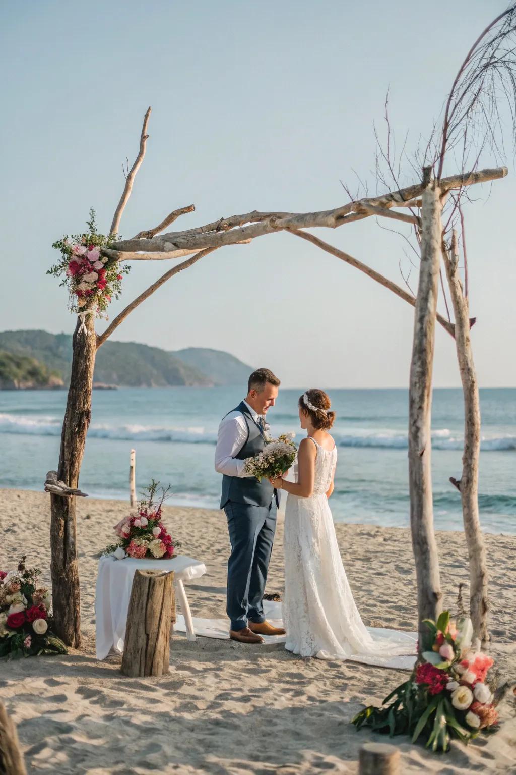 An elegant beach wedding with nature’s stunning backdrop.