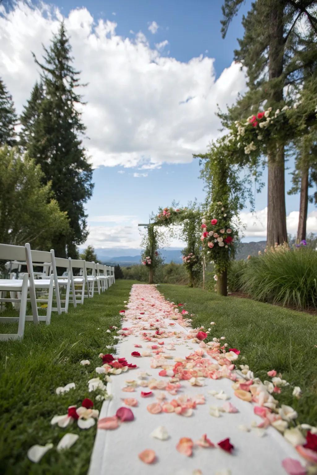 A natural aisle runner offers elegance and charm.