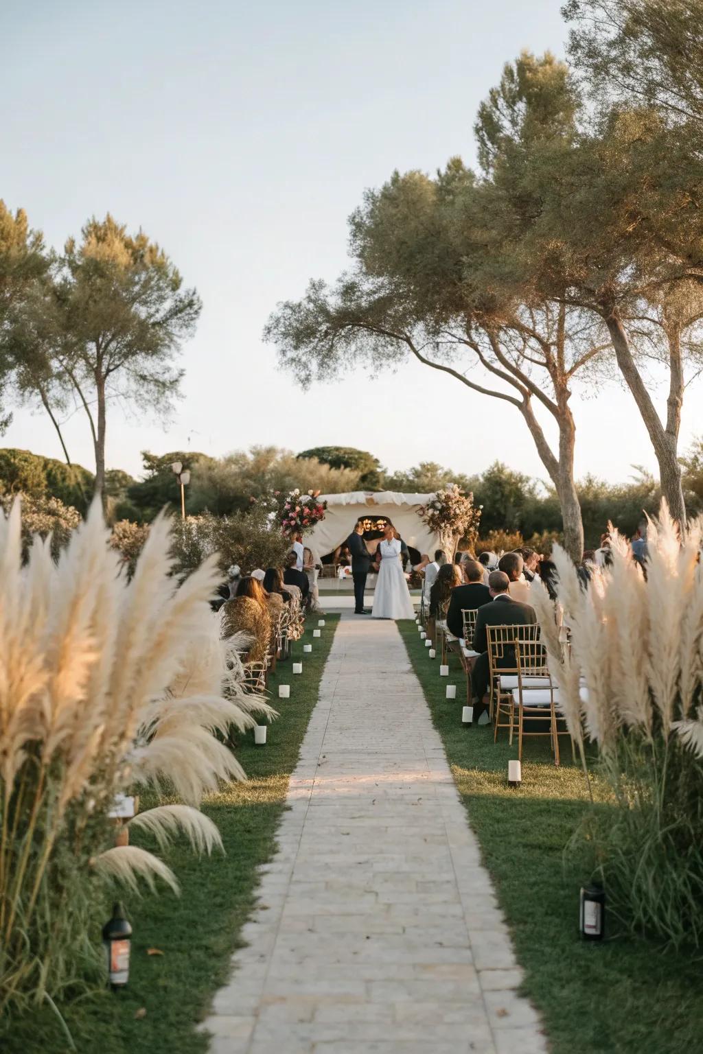 Pampas grass adds a trendy bohemian touch.