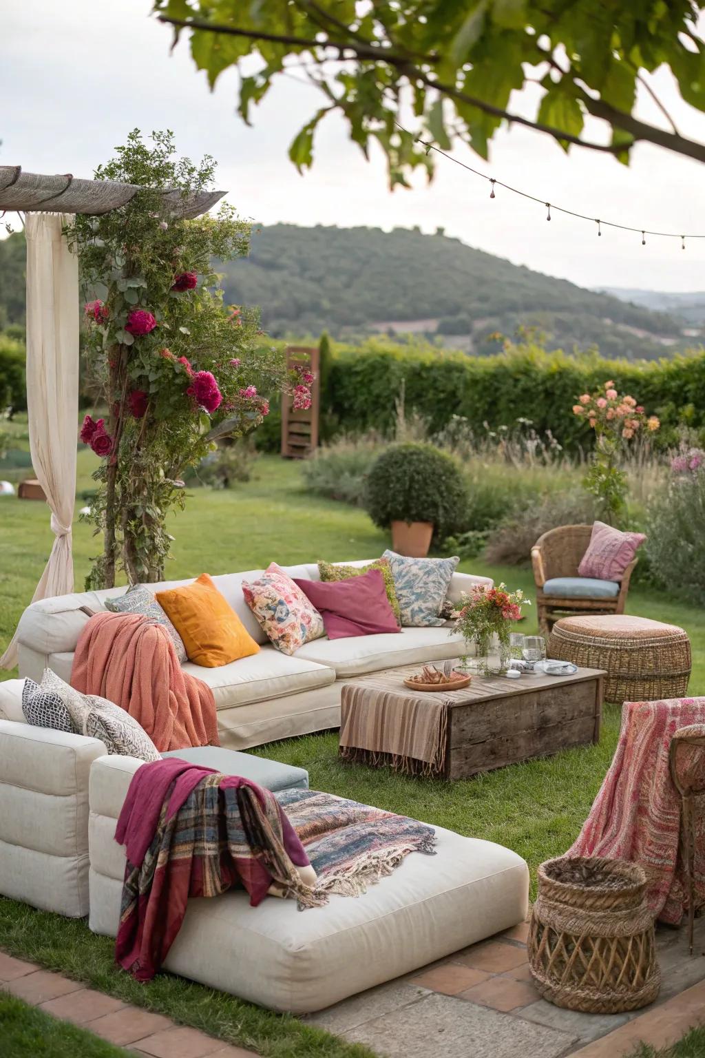 Cozy lounge areas invite relaxation amidst nature.