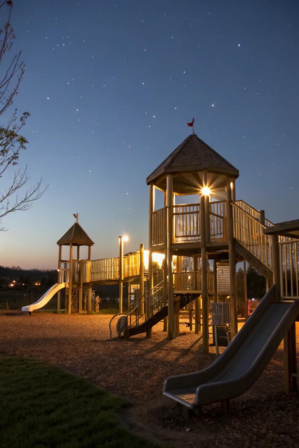Interactive play structures with built-in lighting.