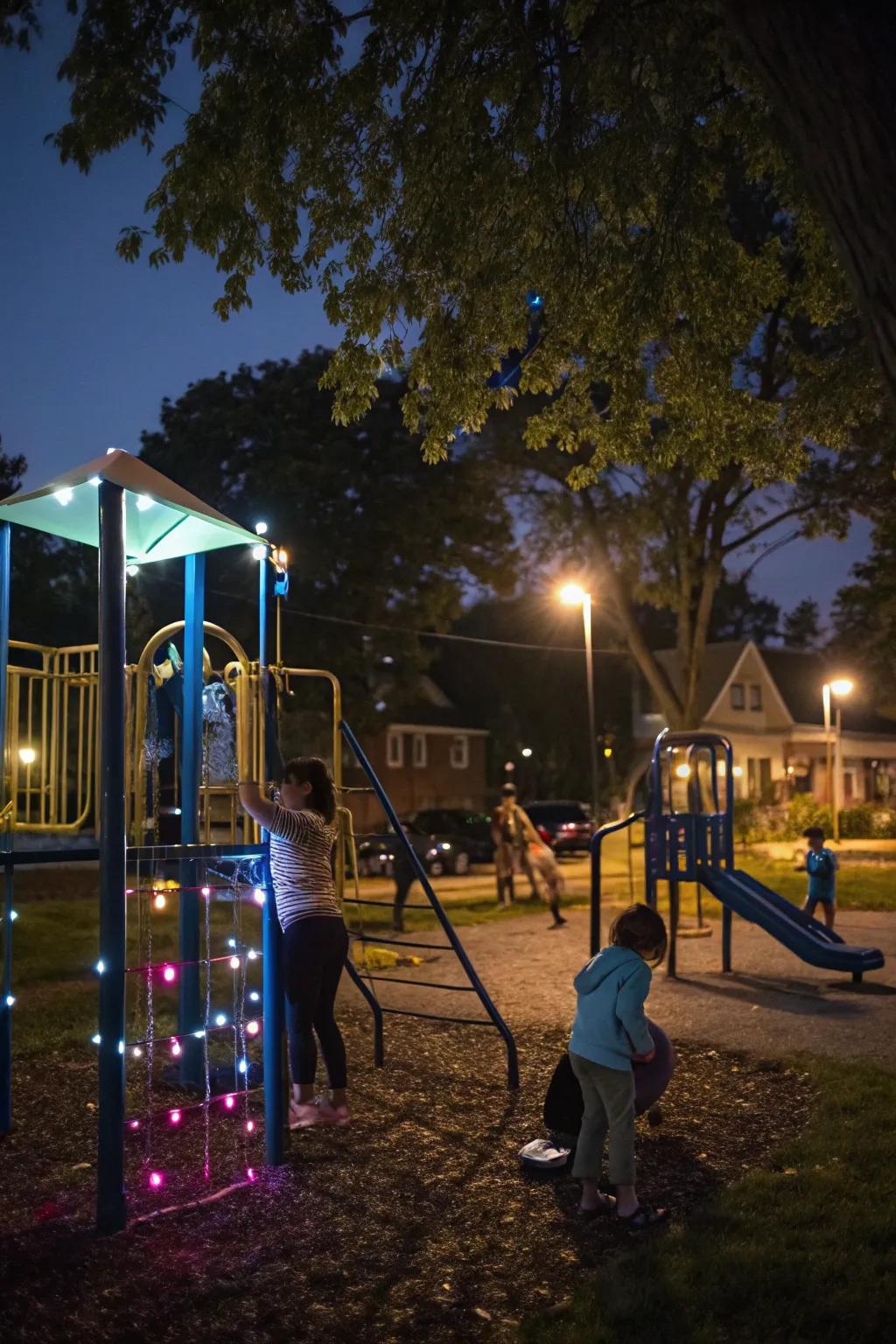 Surprising hidden lights within playground equipment.