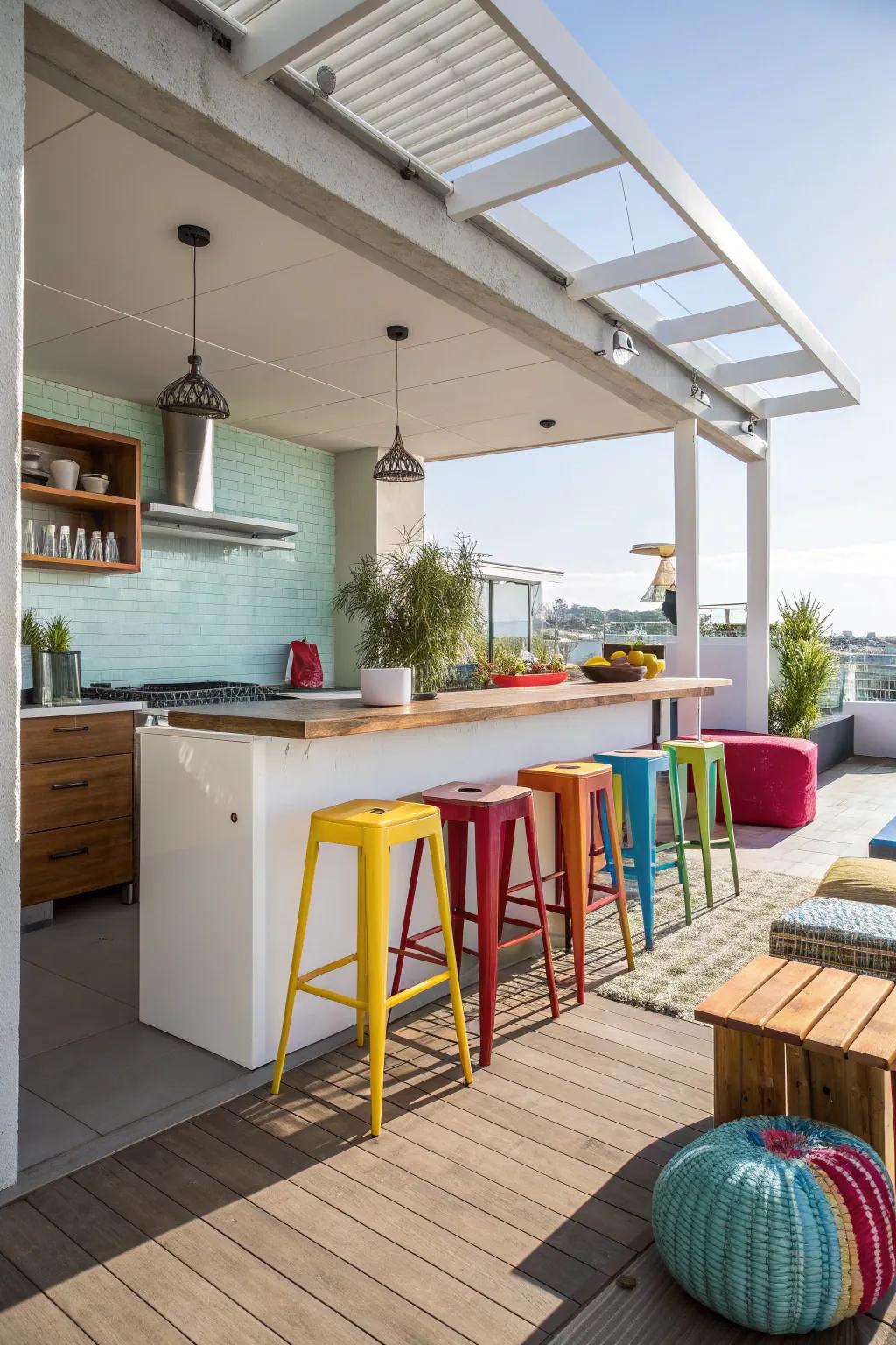 Vibrant seating areas become lively social hubs.