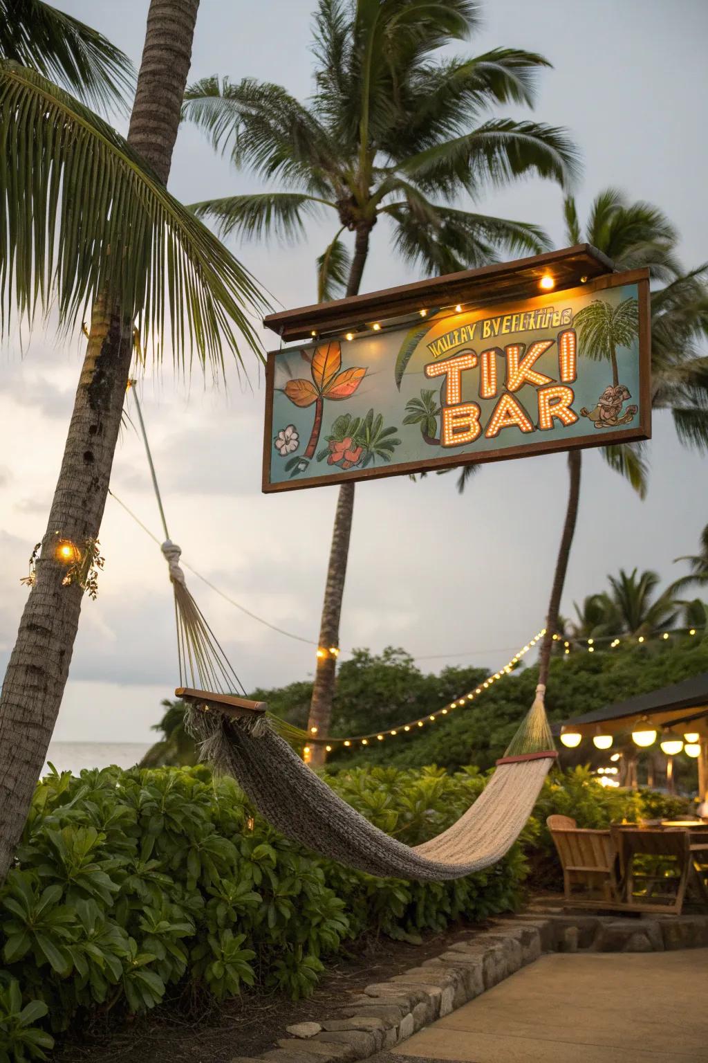 Encourage chill vibes with relaxation-themed tiki signs.