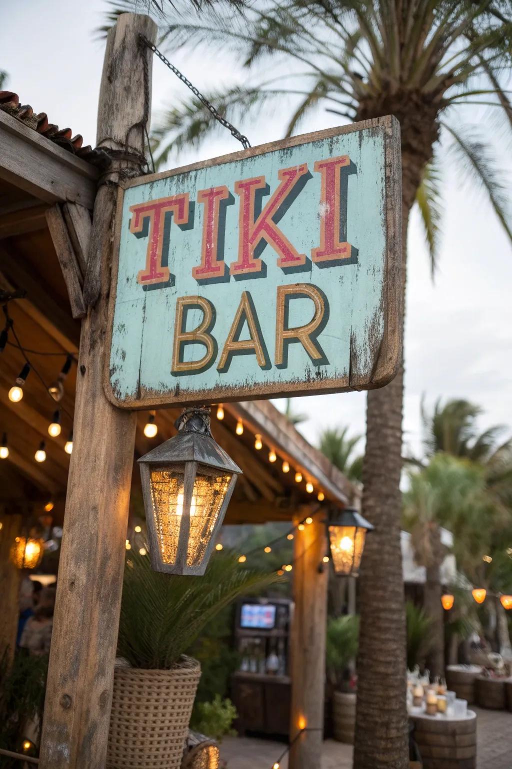 Add a touch of nostalgia with vintage tiki bar signs.