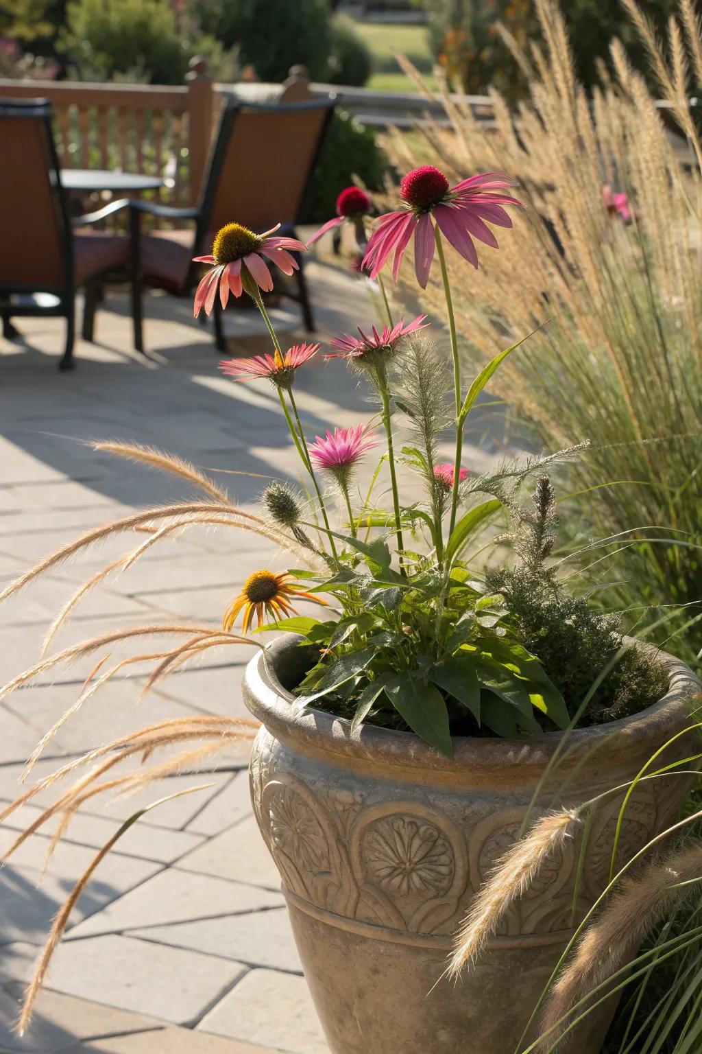 Embrace summer with a colorful coneflower planter.