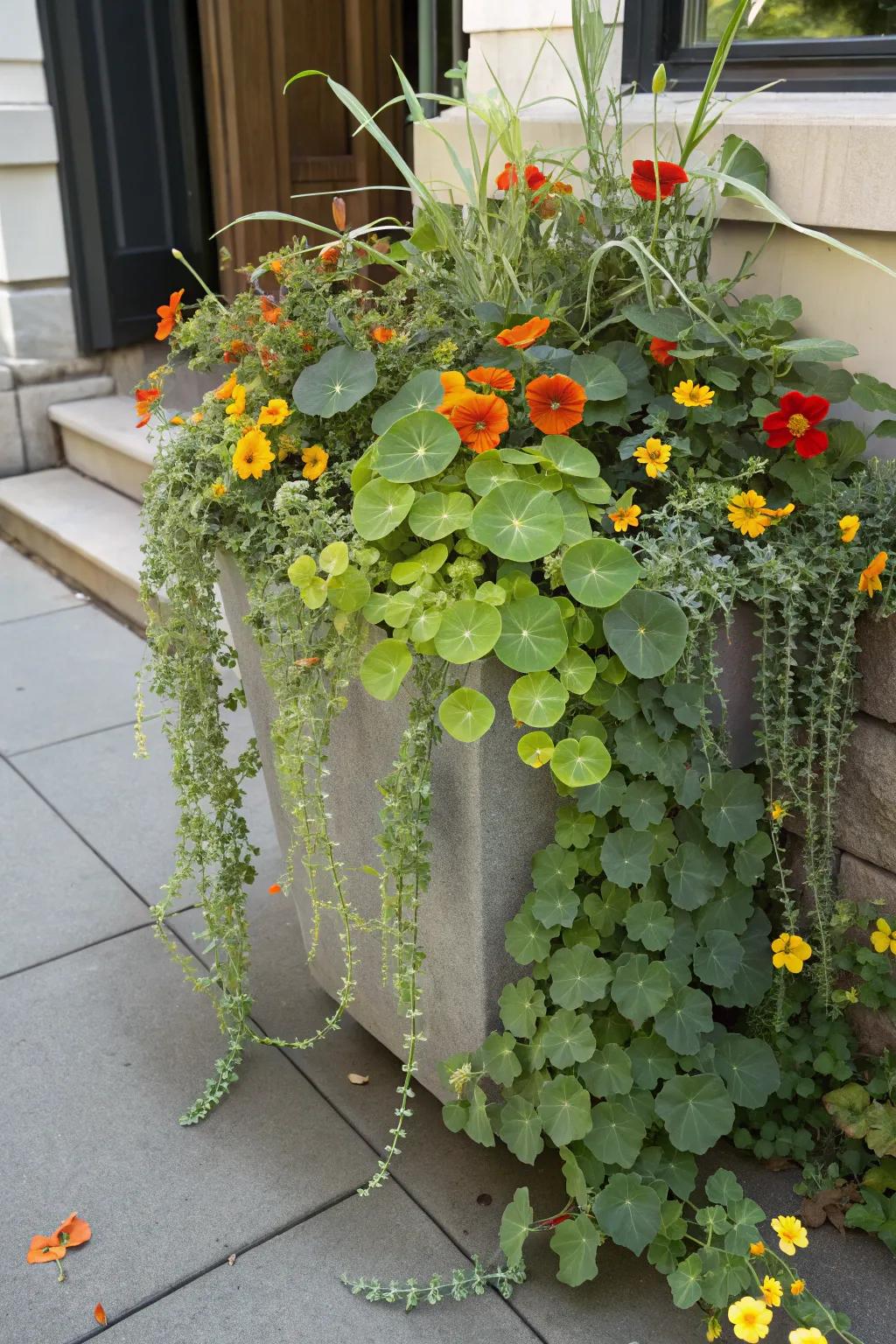 Enhance your space with mixed plantings of nasturtiums and other plants.