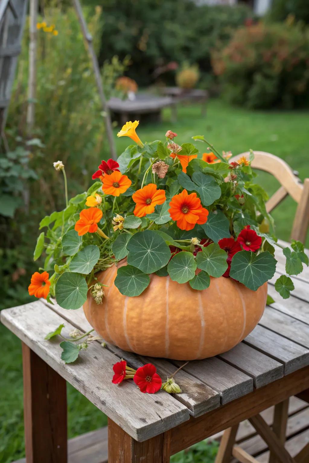 Get whimsical with edible containers for your nasturtiums.