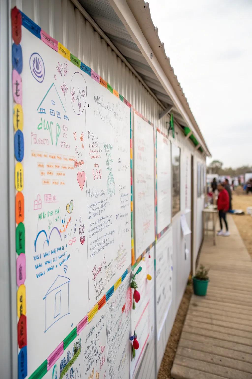 A whiteboard wall fosters creativity and interactive learning.