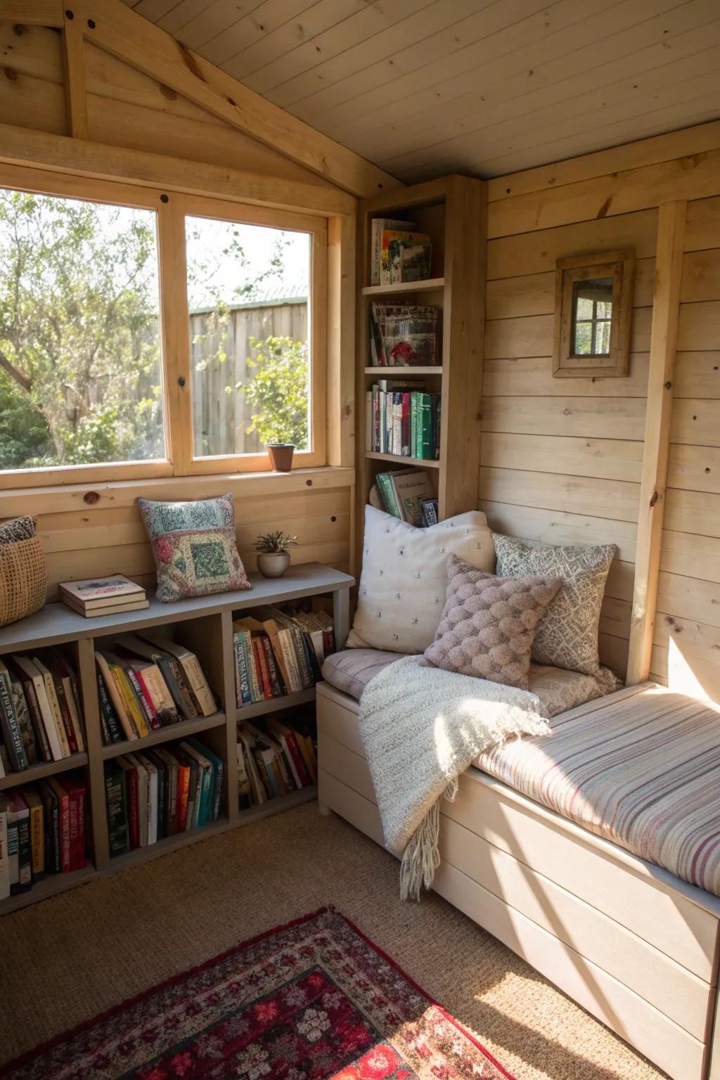 A cozy reading nook invites young readers to dive into stories.
